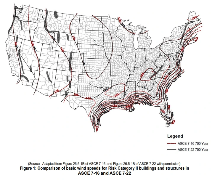 ASCE 7-22 hazard maps show updated wind and environmental data across the United States